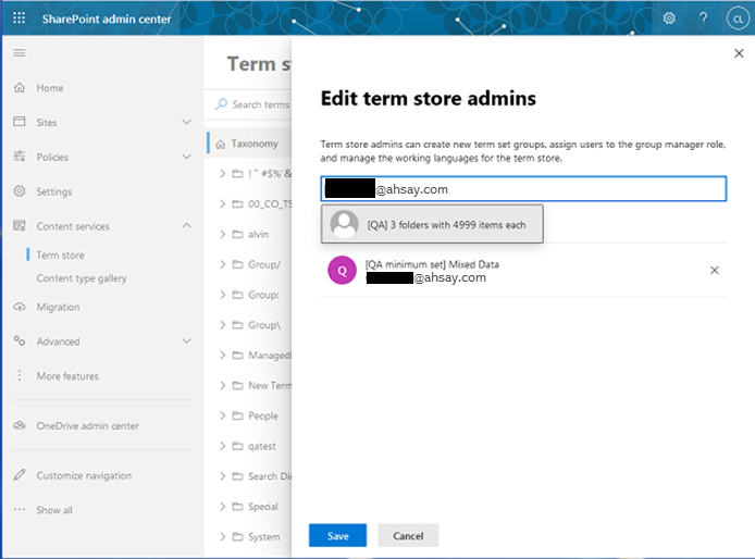 Select edit term store admins