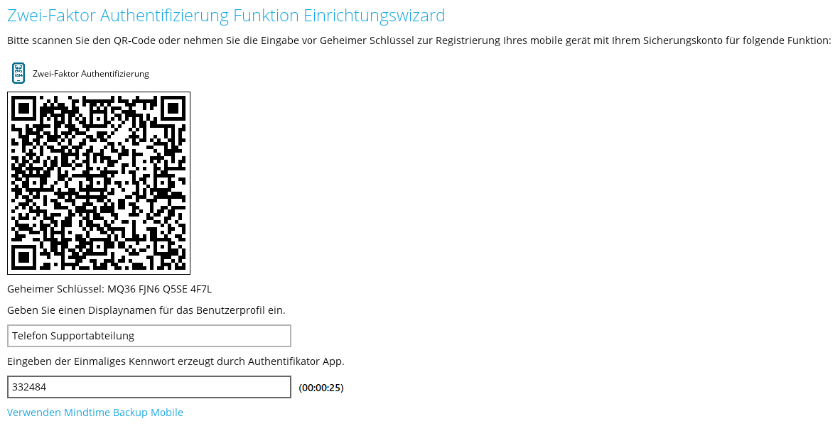 2FA eingeben und prüfen